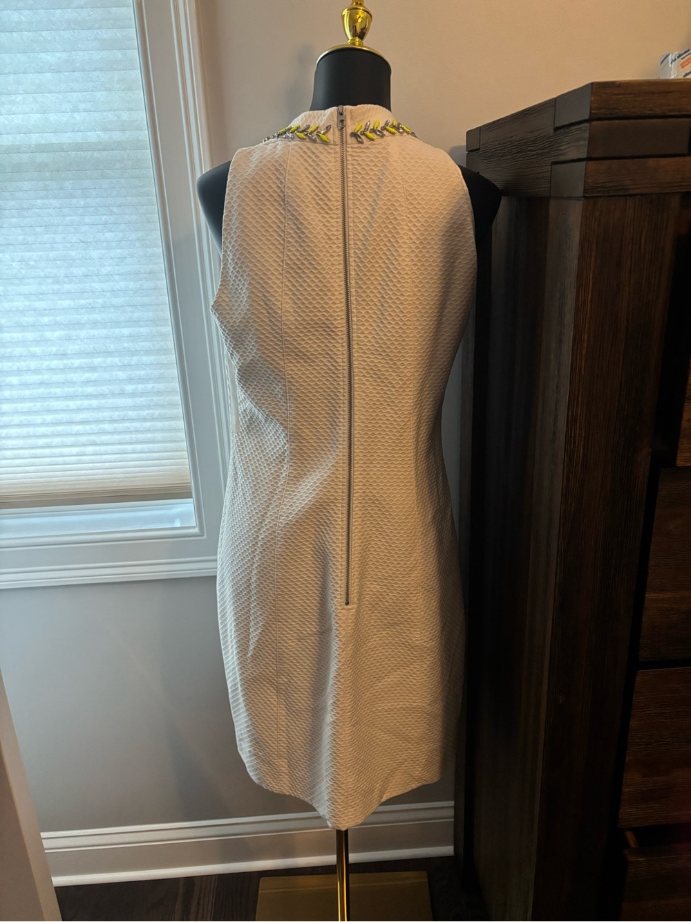 Ted Baker White Textured Shift Dress with silver& neon Trim Neckline - Picture 2 of 9